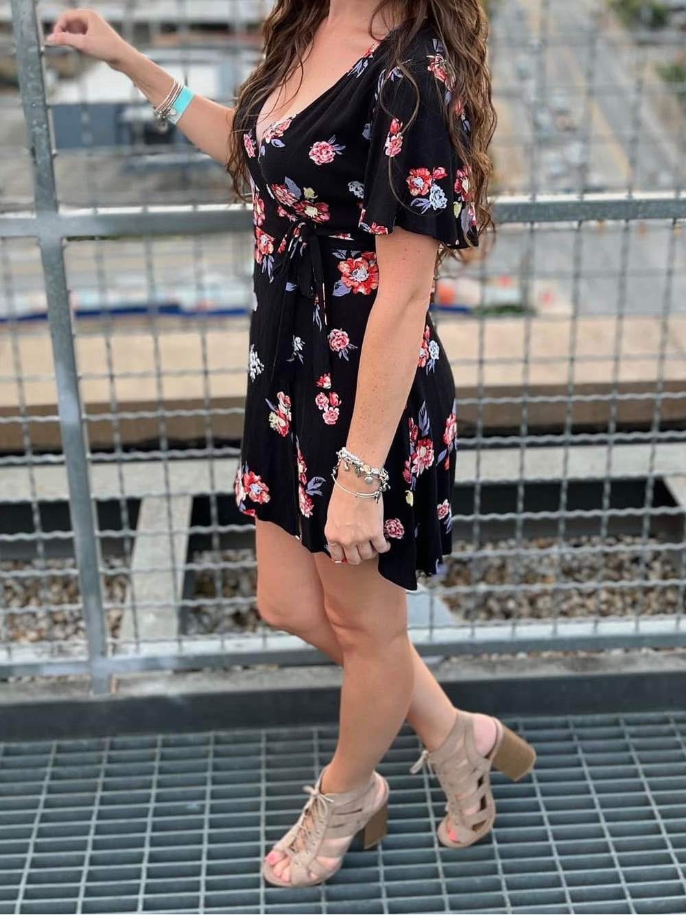 Floral Wrap Mini Dress - Black Floral